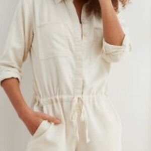 Aerie Cream cotton/ linen romper jumpsuit, Sz S/P